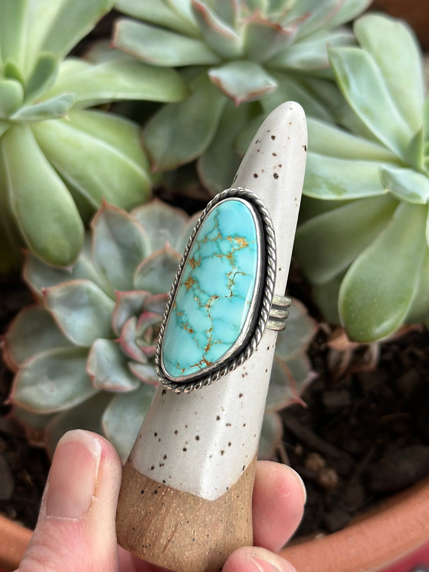 Royston Turquoise Twisted Ring in size 6-3/4