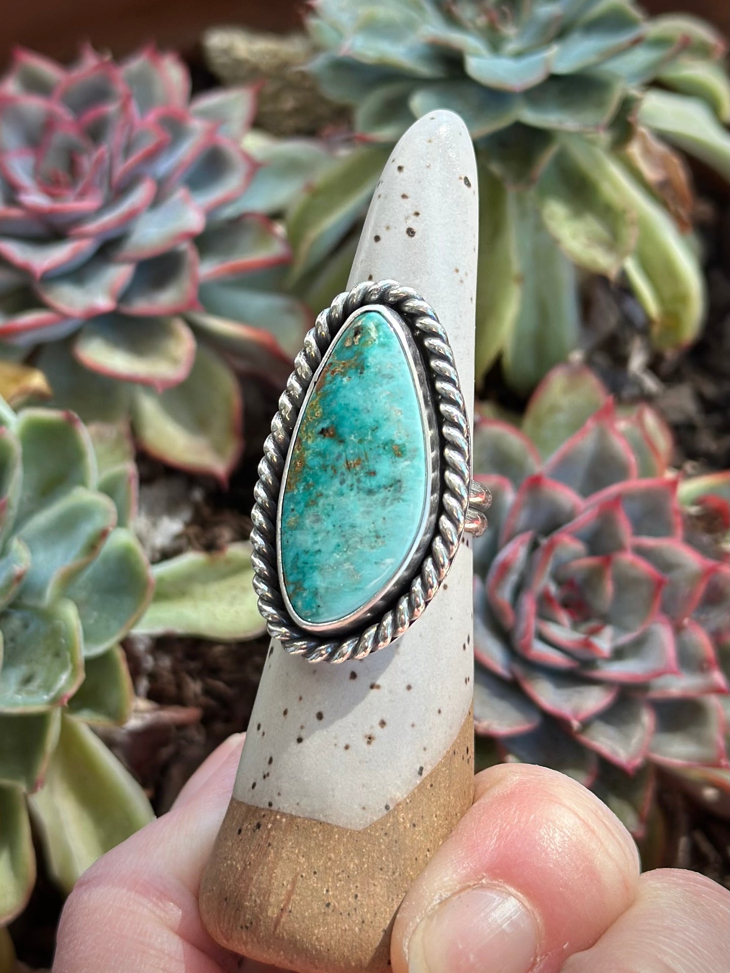 Fox Turquoise Chunky Twist Ring in size 7.25