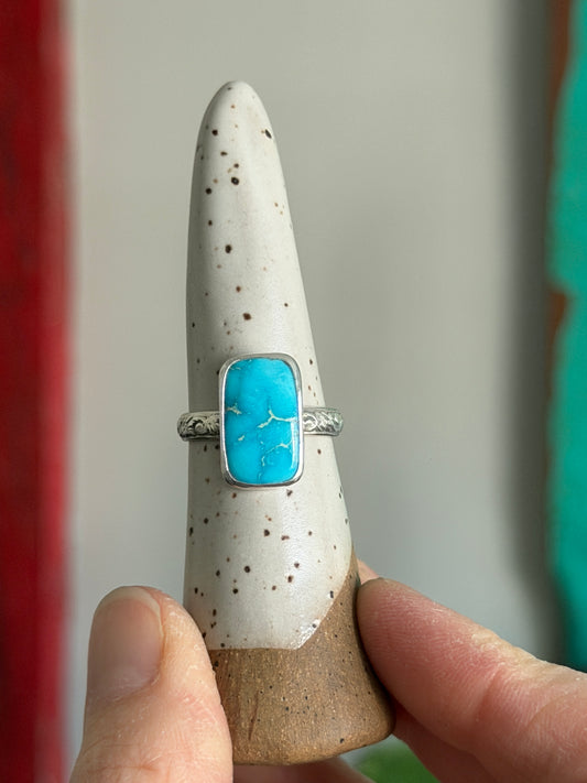 Bluebird Turquoise Rectangle Ring in size 8