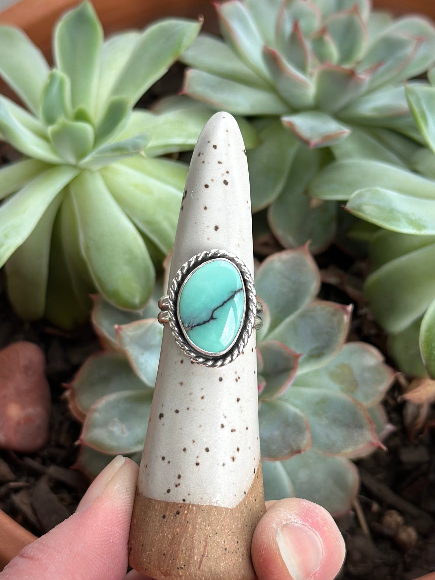 Desert Bloom Variscite Twist Ring in size 6.5