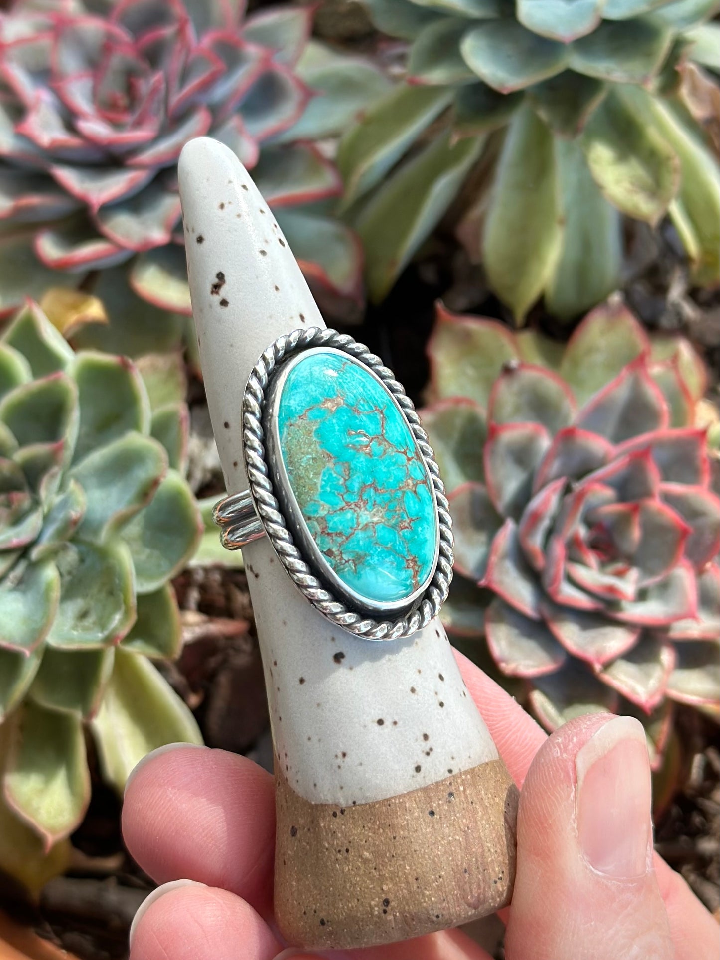 Sierra Bella Turquoise Chunky Twist Ring in size 7 to 7.25