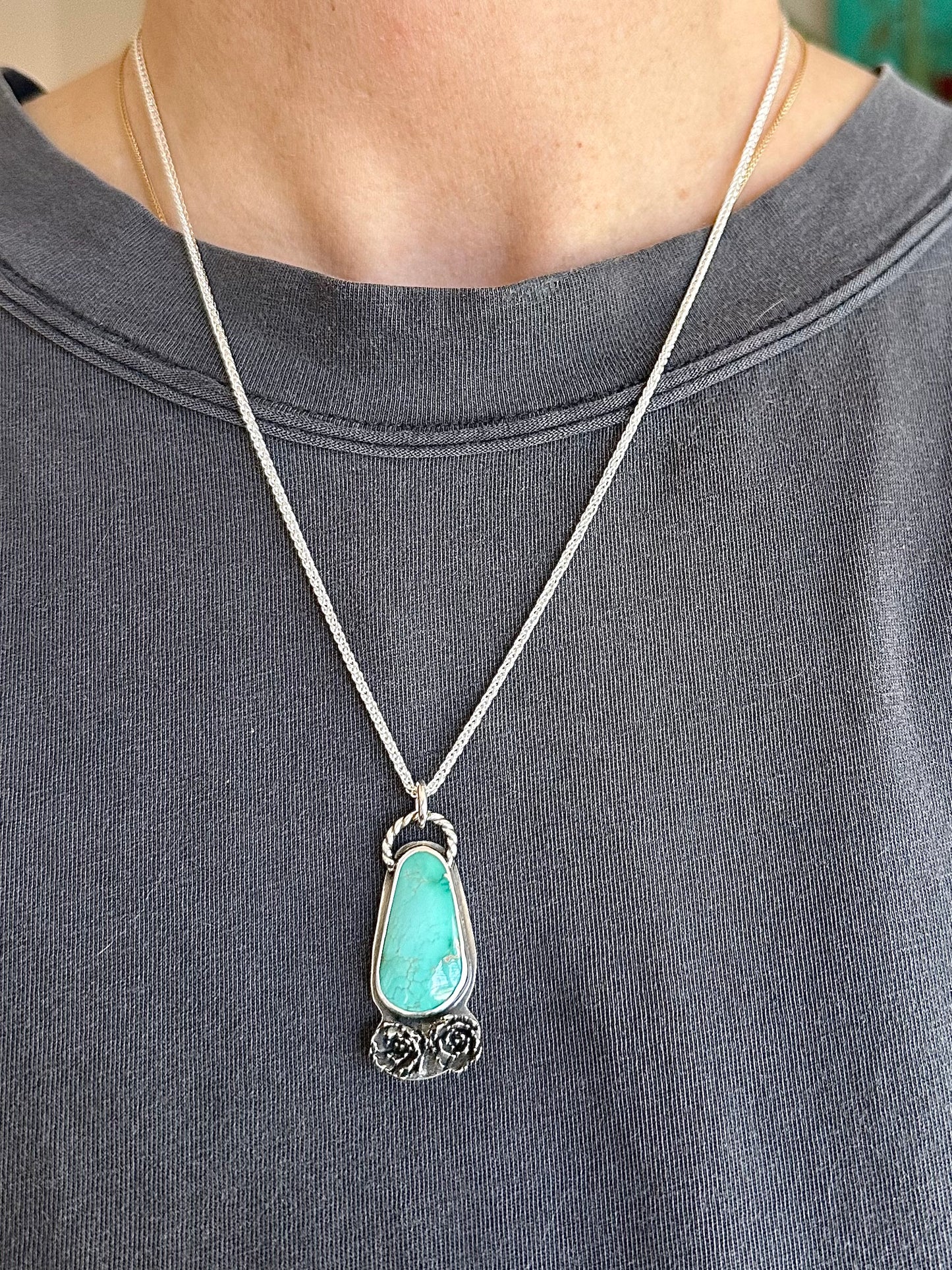 Natural Kingman Turquoise Double Flower Pendant