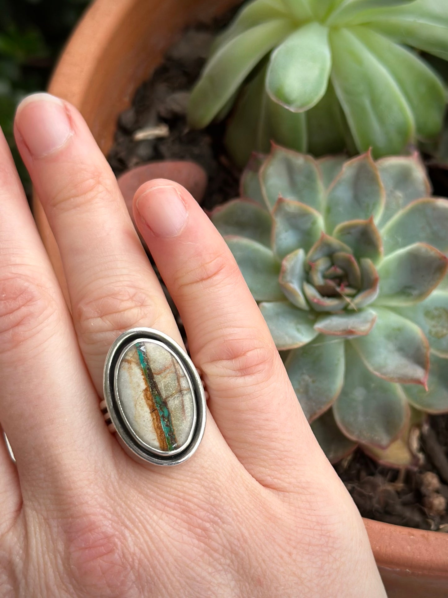 Royston Ribbon Turquoise Ring in Green size 7