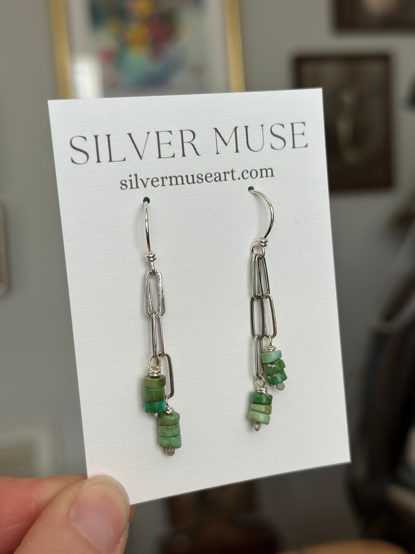 Sonoran Gold Turquoise Heishi Bead Paperclip Earrings