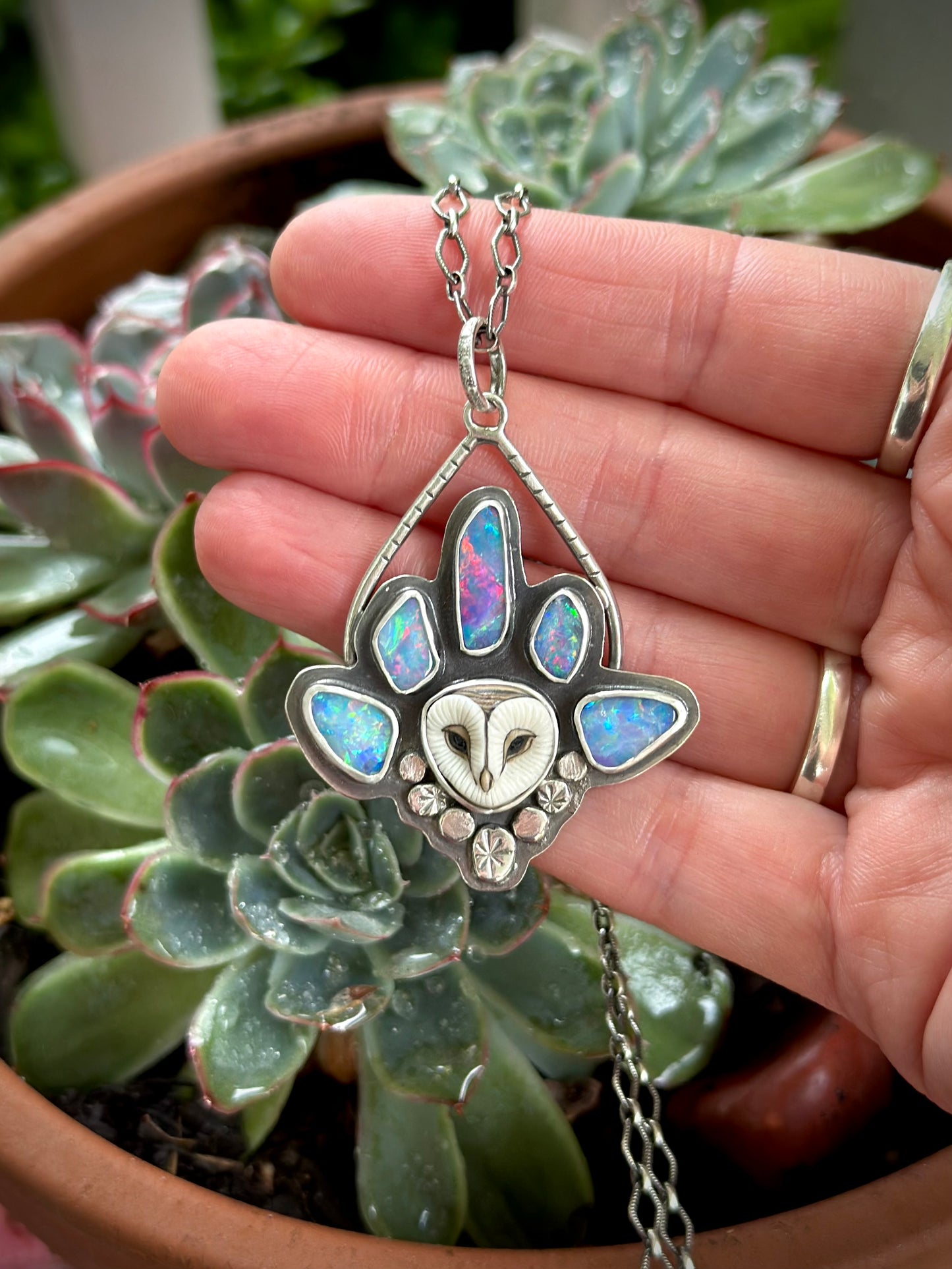 Laura Mears Owl with Coober Pedy Opal Crown Pendant
