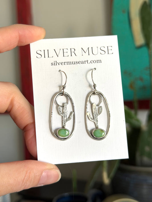 Emerald Valley Turquoise Cactus Hoop Dangle Earrings