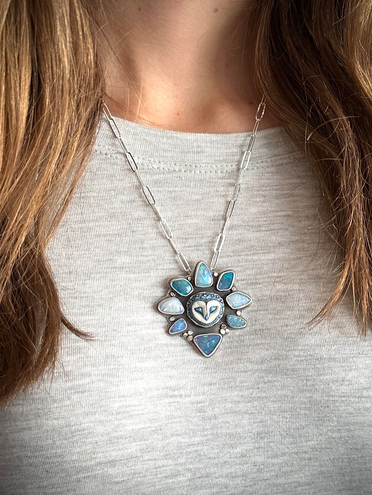 Blue Opal Athena Laura Mears Owl Pendant