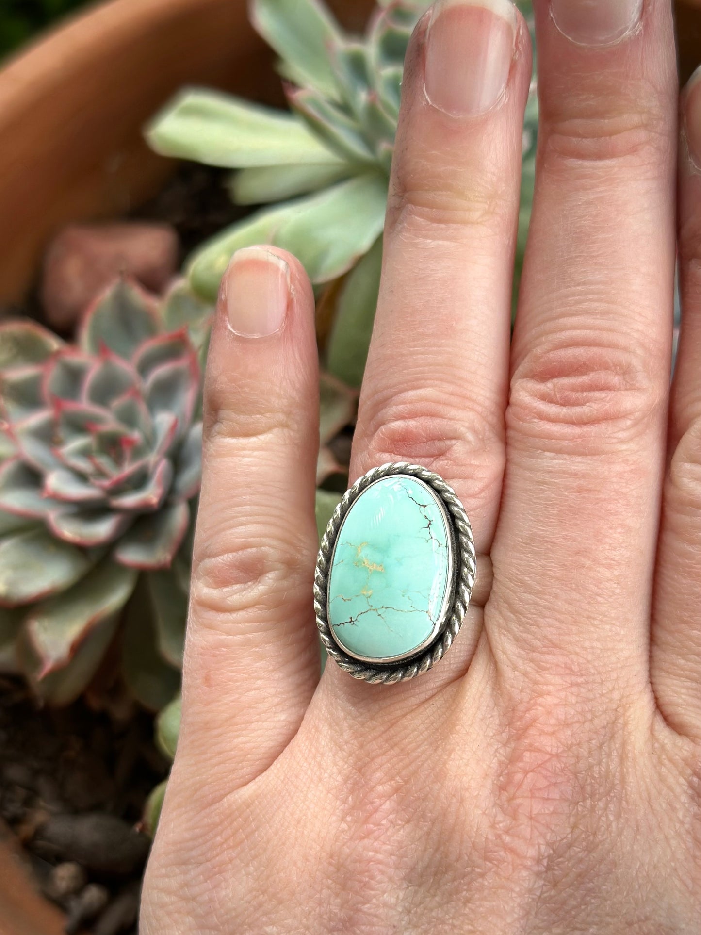 Royston Turquoise Twist Ring in size 7.25 to 7.5