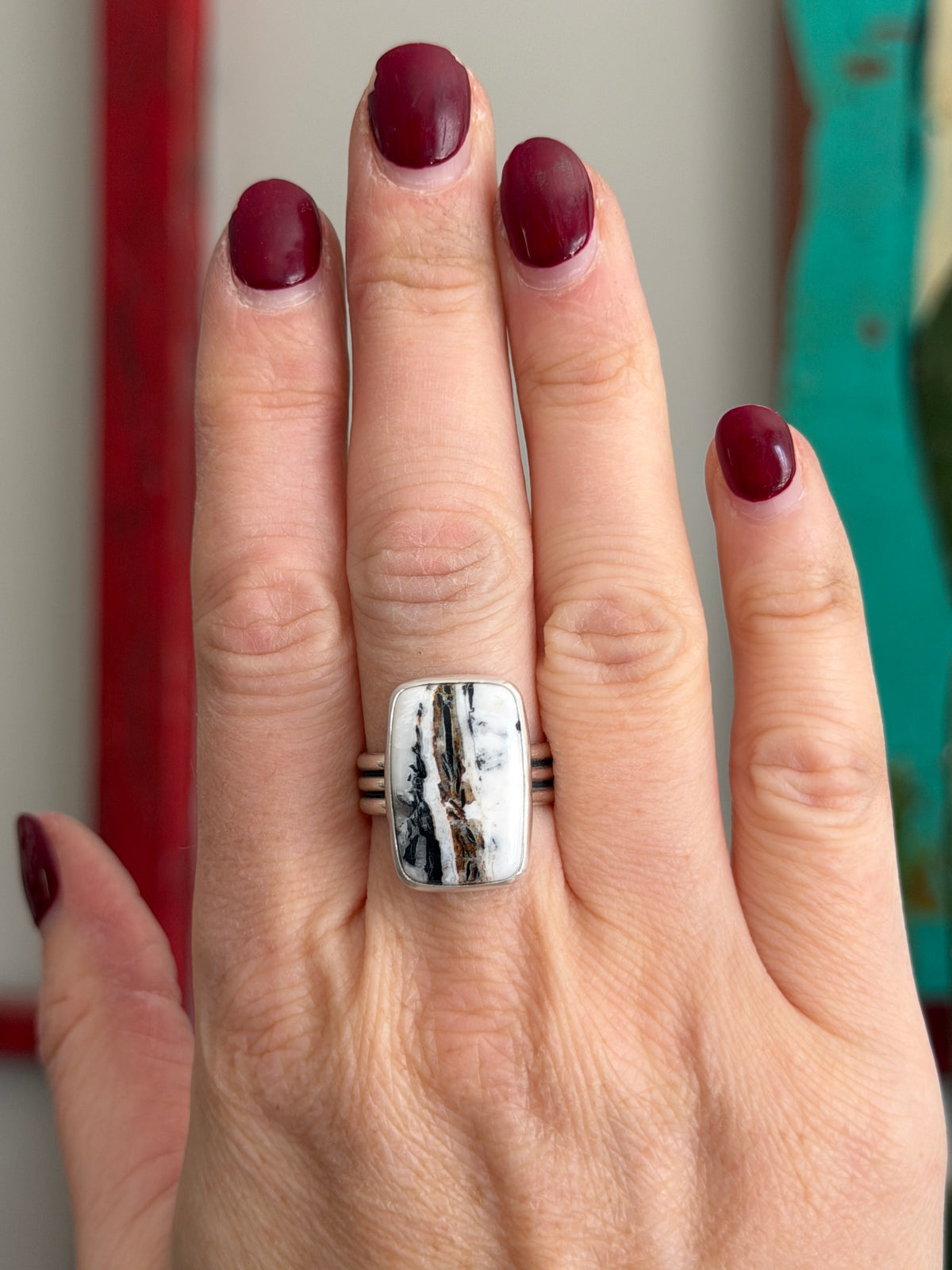 White Buffalo Rectangle Ring size 9