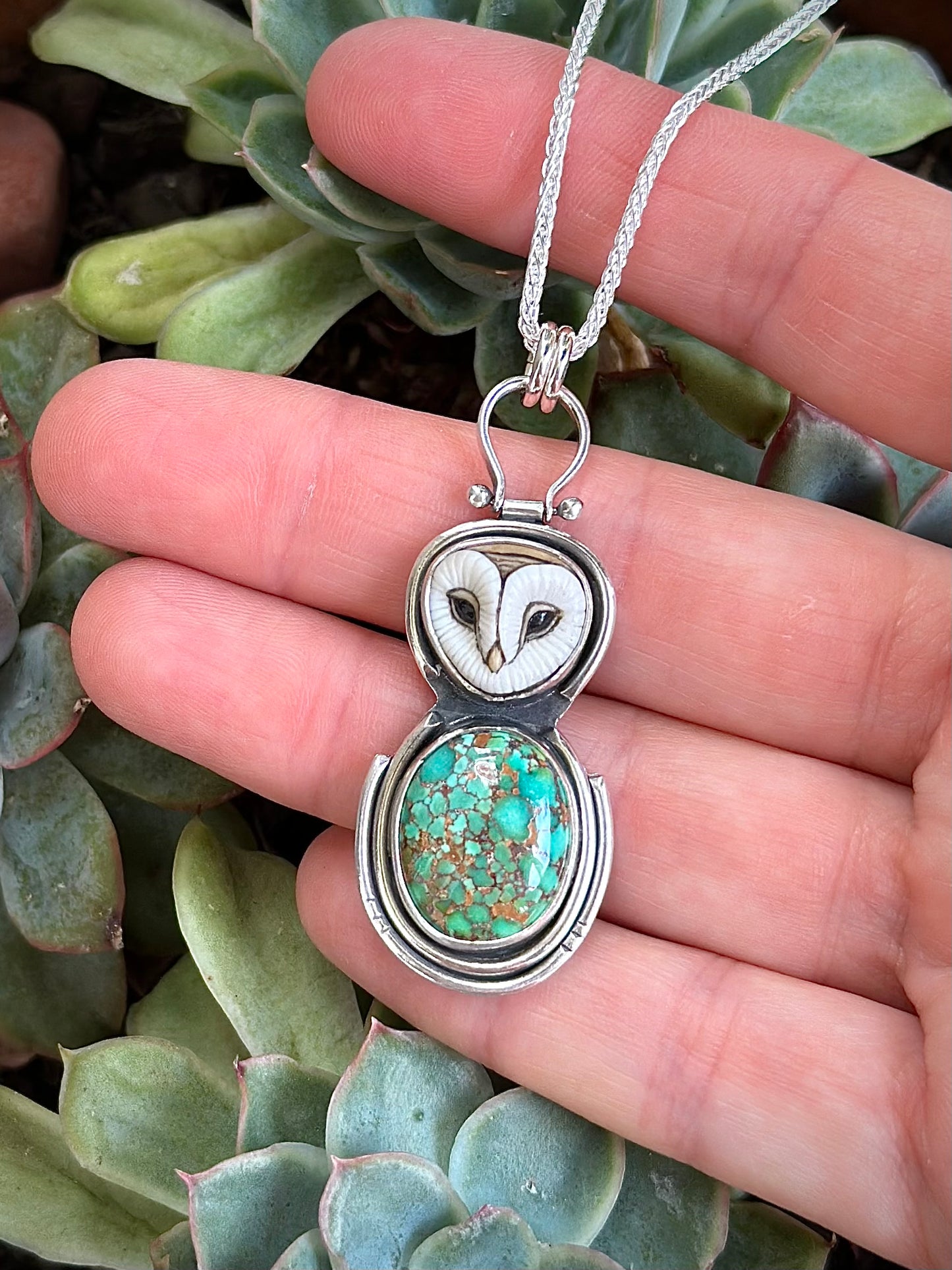 Catalina Turquoise + Laura Mears Owl Face Pendant