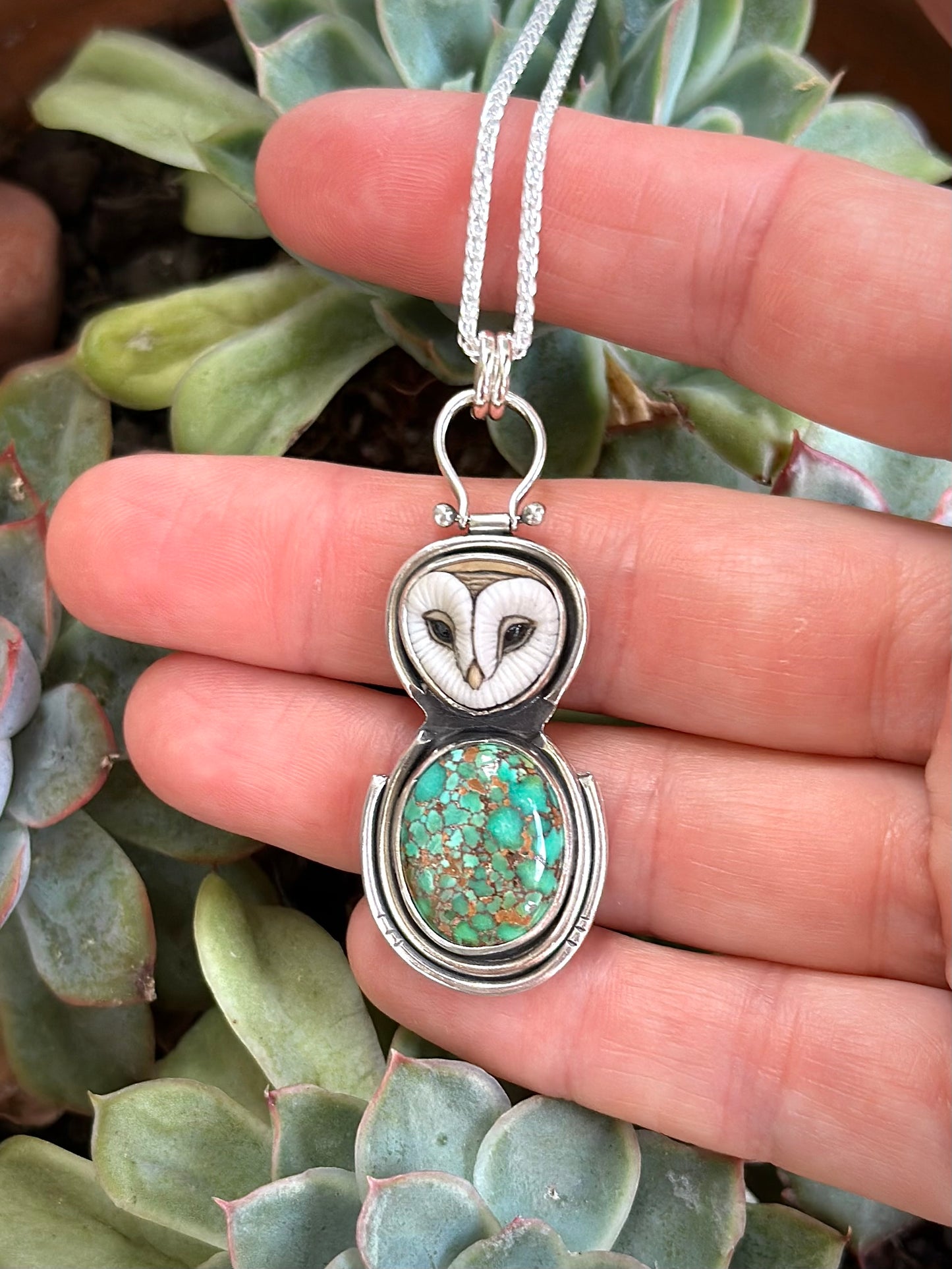 Catalina Turquoise + Laura Mears Owl Face Pendant