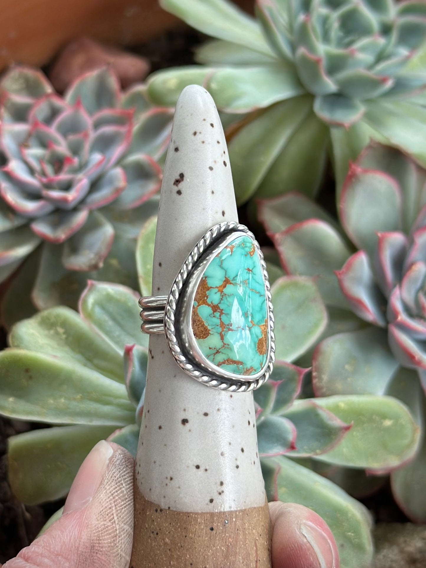 Royston Turquoise Twist Ring in size 7