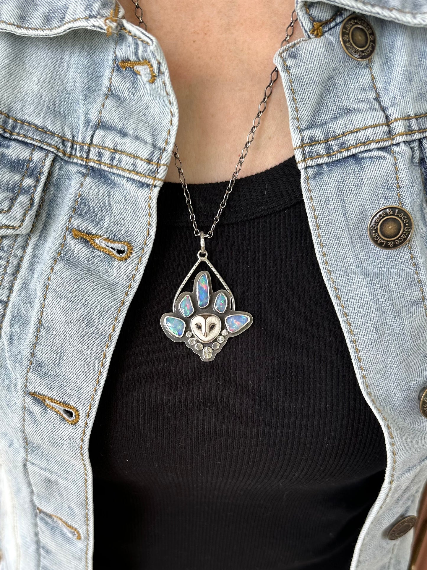 Laura Mears Owl with Coober Pedy Opal Crown Pendant