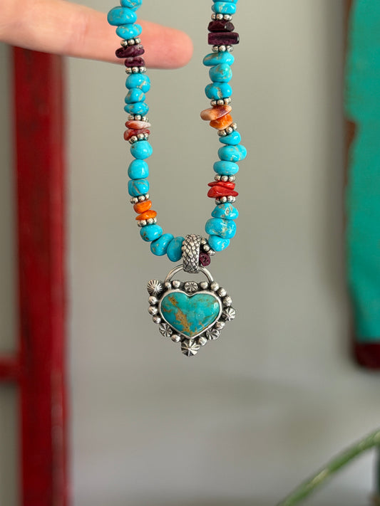 Starry Heart Turquoise and Spiny Oyster Necklace
