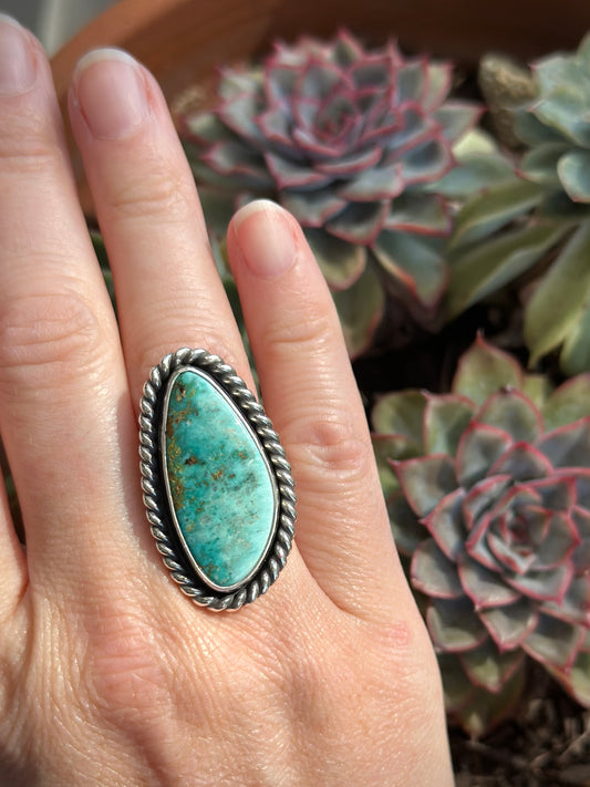 Fox Turquoise Chunky Twist Ring in size 7.25