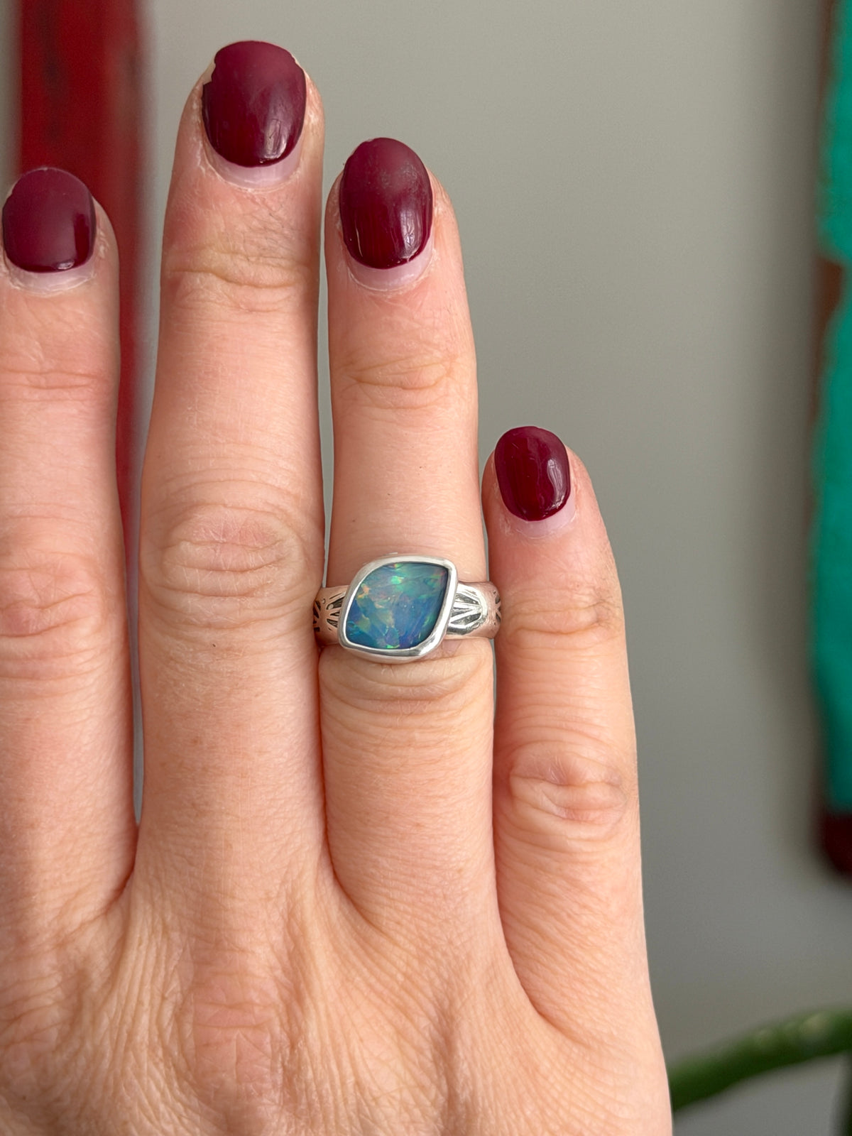 Coober Pedy Opal Ring Diamond Shape size 6.75 STAMPED BAND