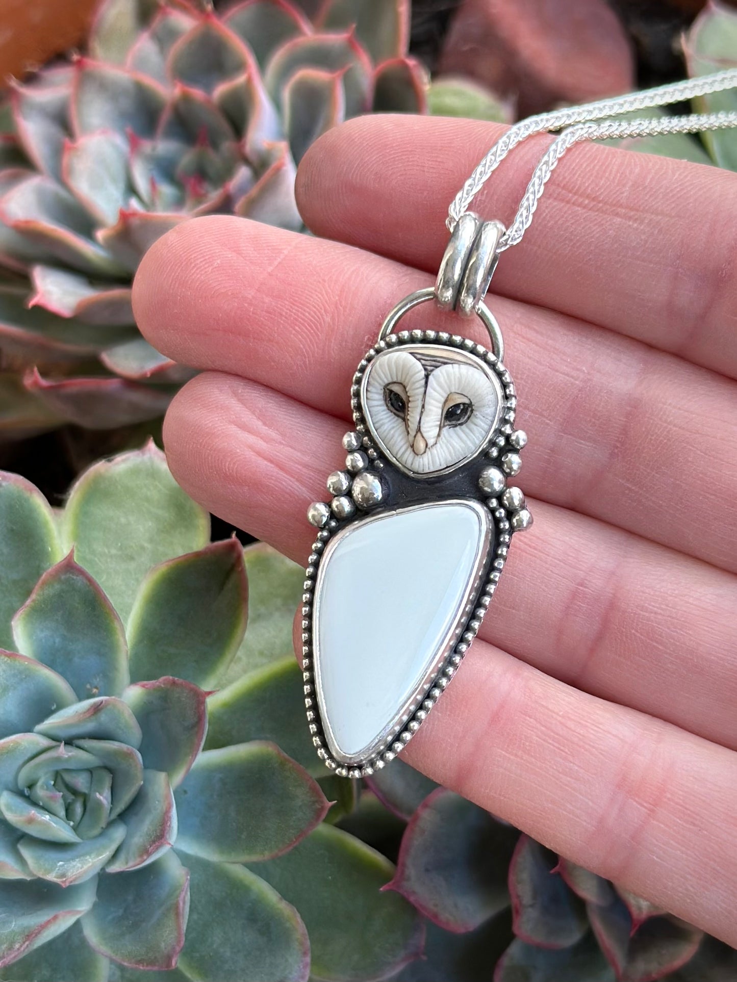 Emerald Basin Variscite + Laura Mears Owl Face Pendant