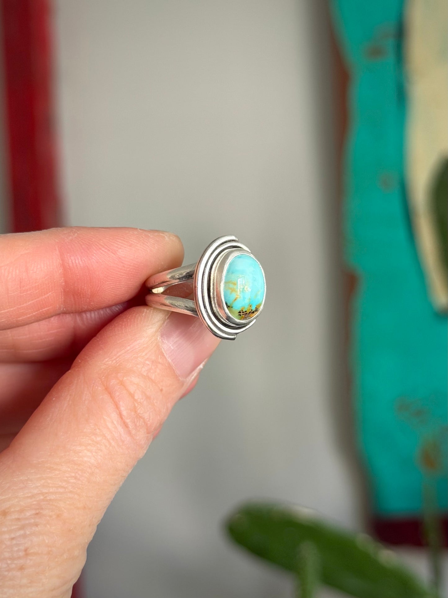 Thunderbird Turquoise Art Deco Ring size 6.25