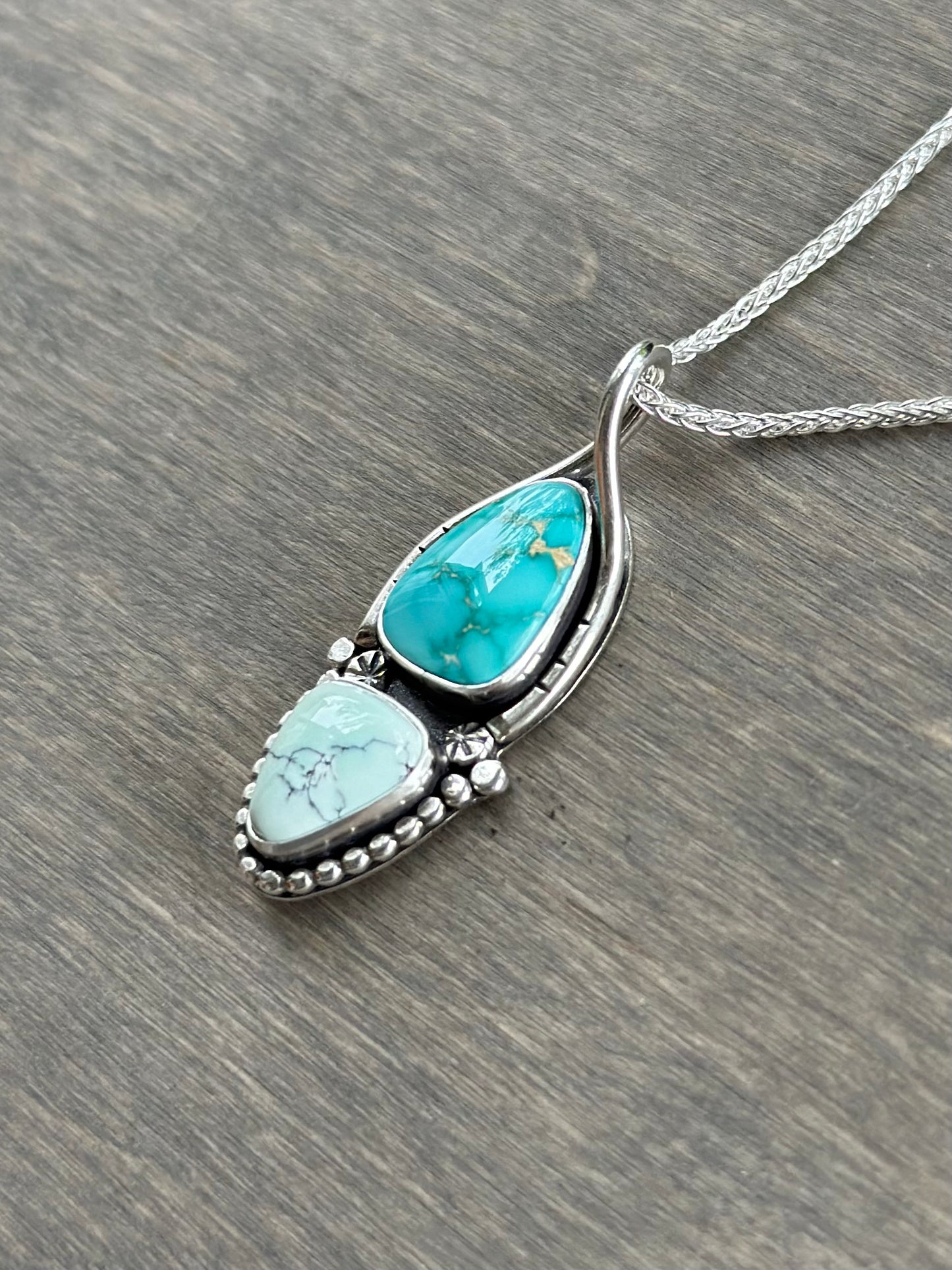 Fox Turquoise + Emerald Basin Variscite Wishbone Pendant