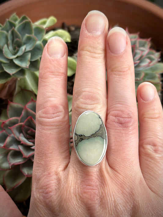 Ivory Desert Bloom Variscite Ring size 8.5 to 8.75