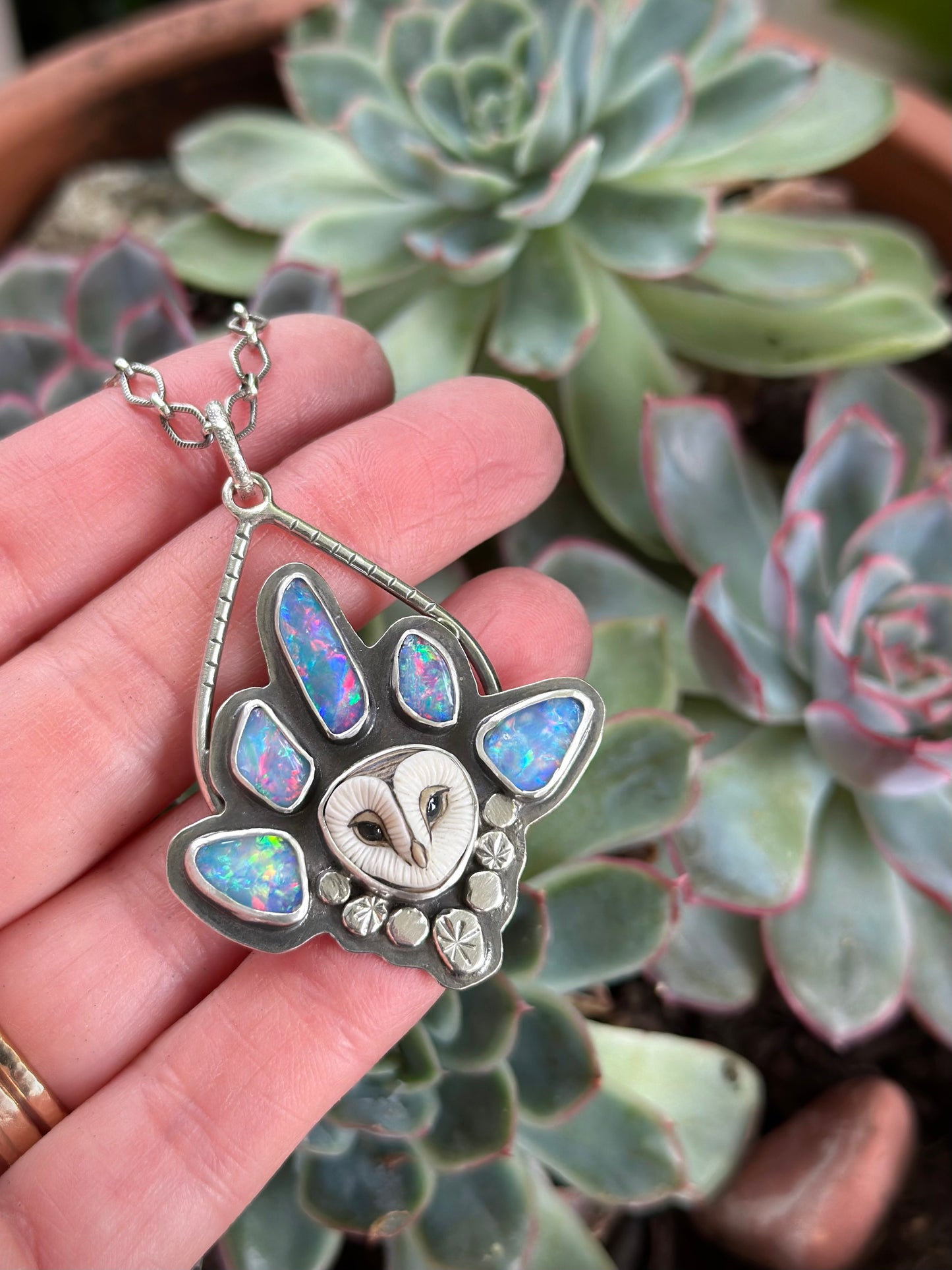 Laura Mears Owl with Coober Pedy Opal Crown Pendant