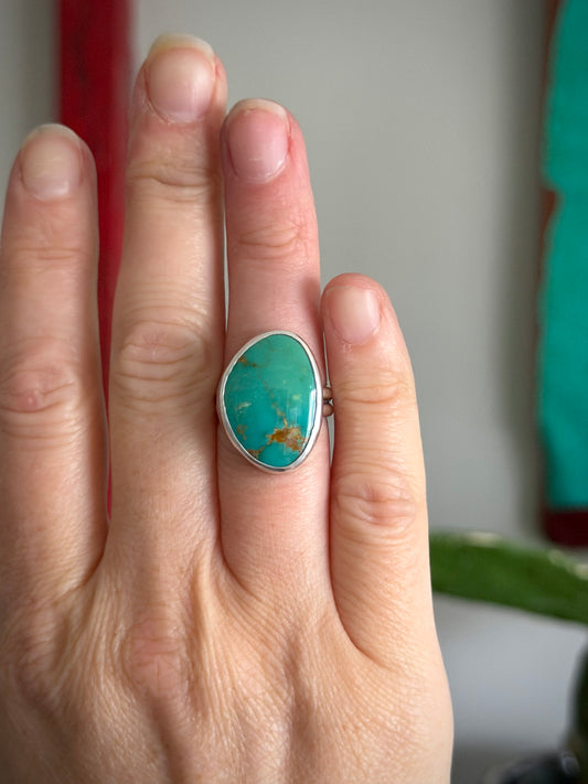 Kingman Gold Turquoise Ring in size 7
