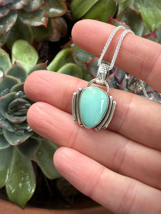 Royston Turquoise Art Deco Pendant in Pale Blue-Green v3