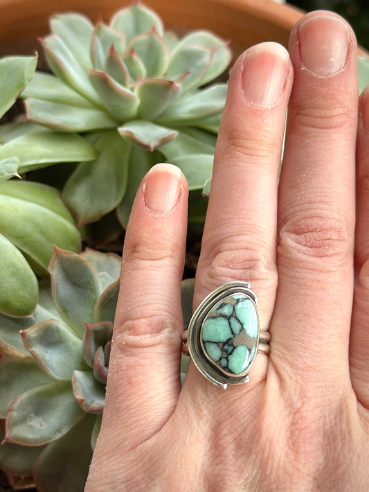Desert Bloom Variscite Art Deco Ring in size 7