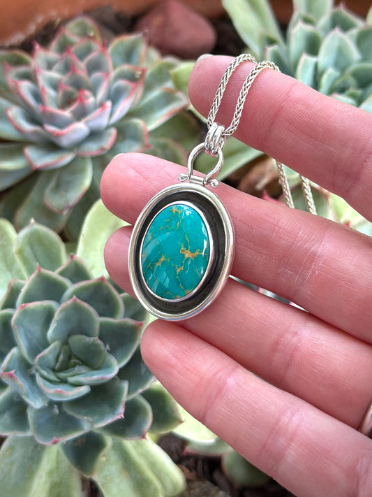 Teal Kingman Gold Turquoise Shadowbox Pendant