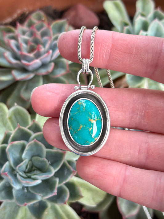 Teal Kingman Gold Turquoise Shadowbox Pendant