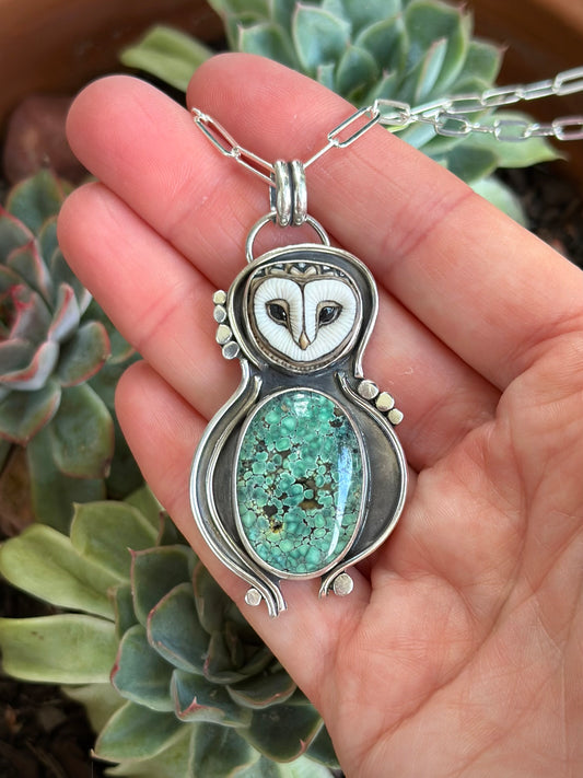 C+T Variscite + Laura Mears Owl Face Pendant