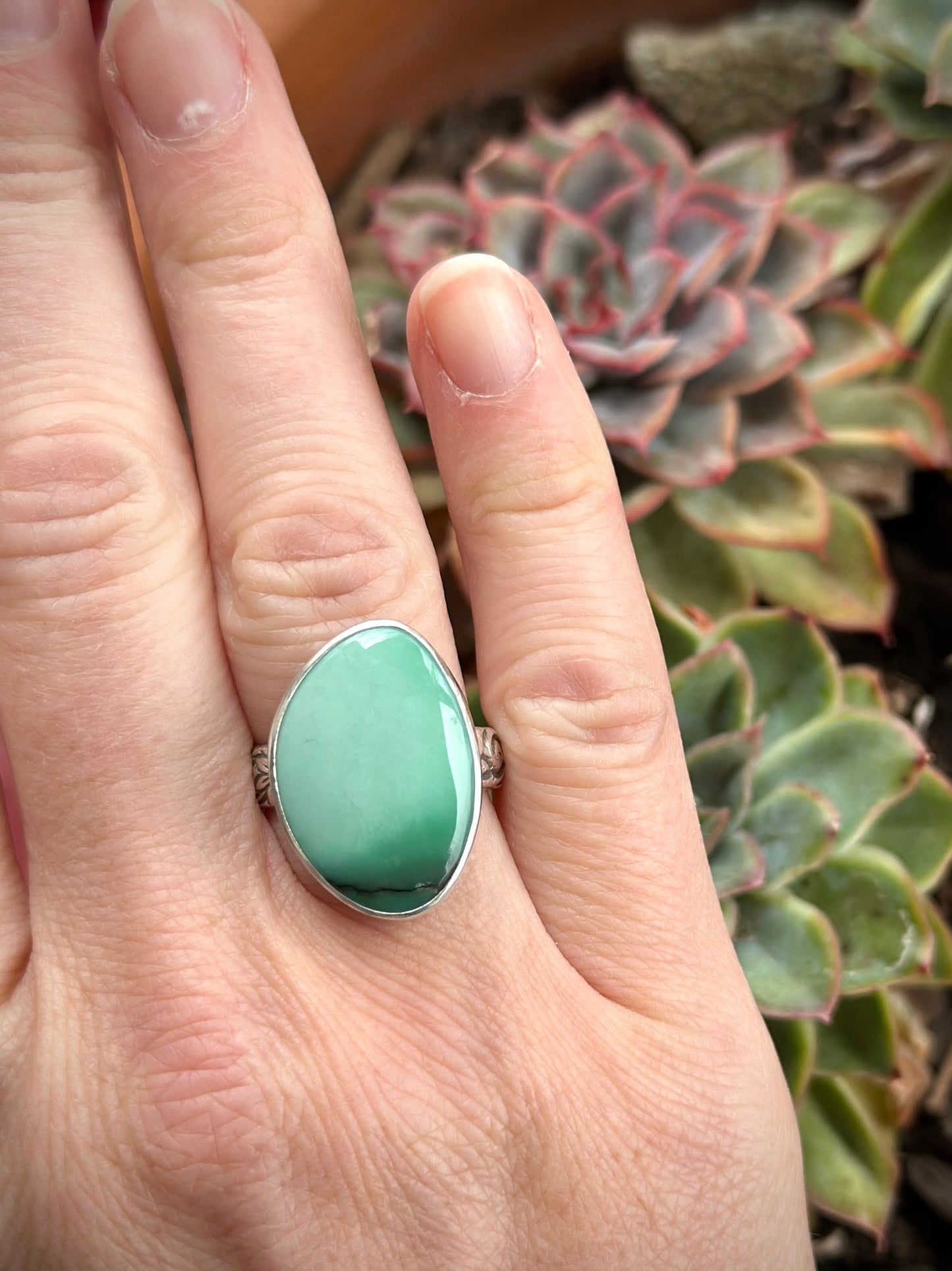 Minty Desert Bloom Variscite Ring in size 7.5
