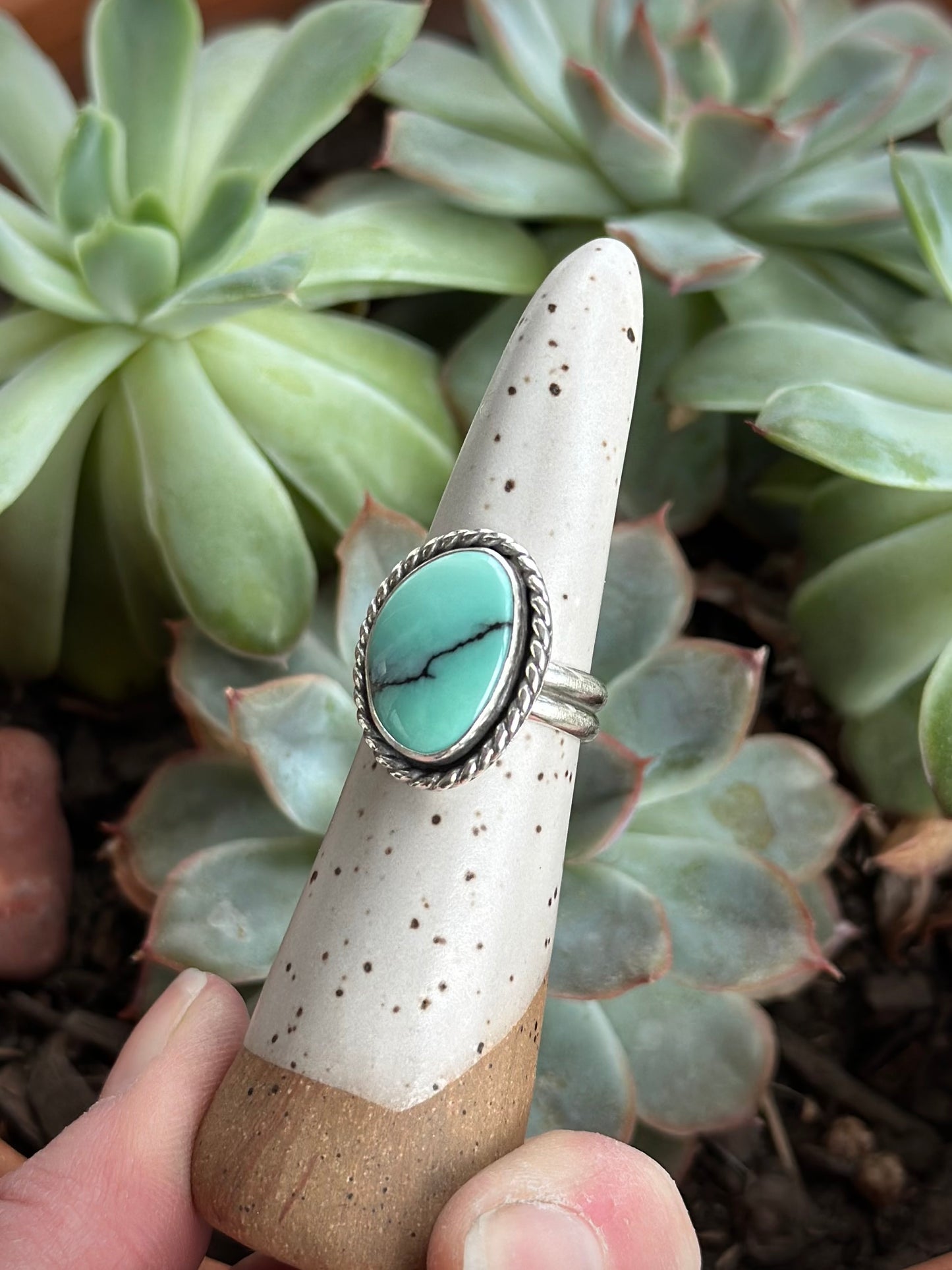 Desert Bloom Variscite Twist Ring in size 6.5