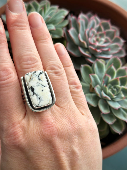 White Buffalo Art Deco Ring in size 9
