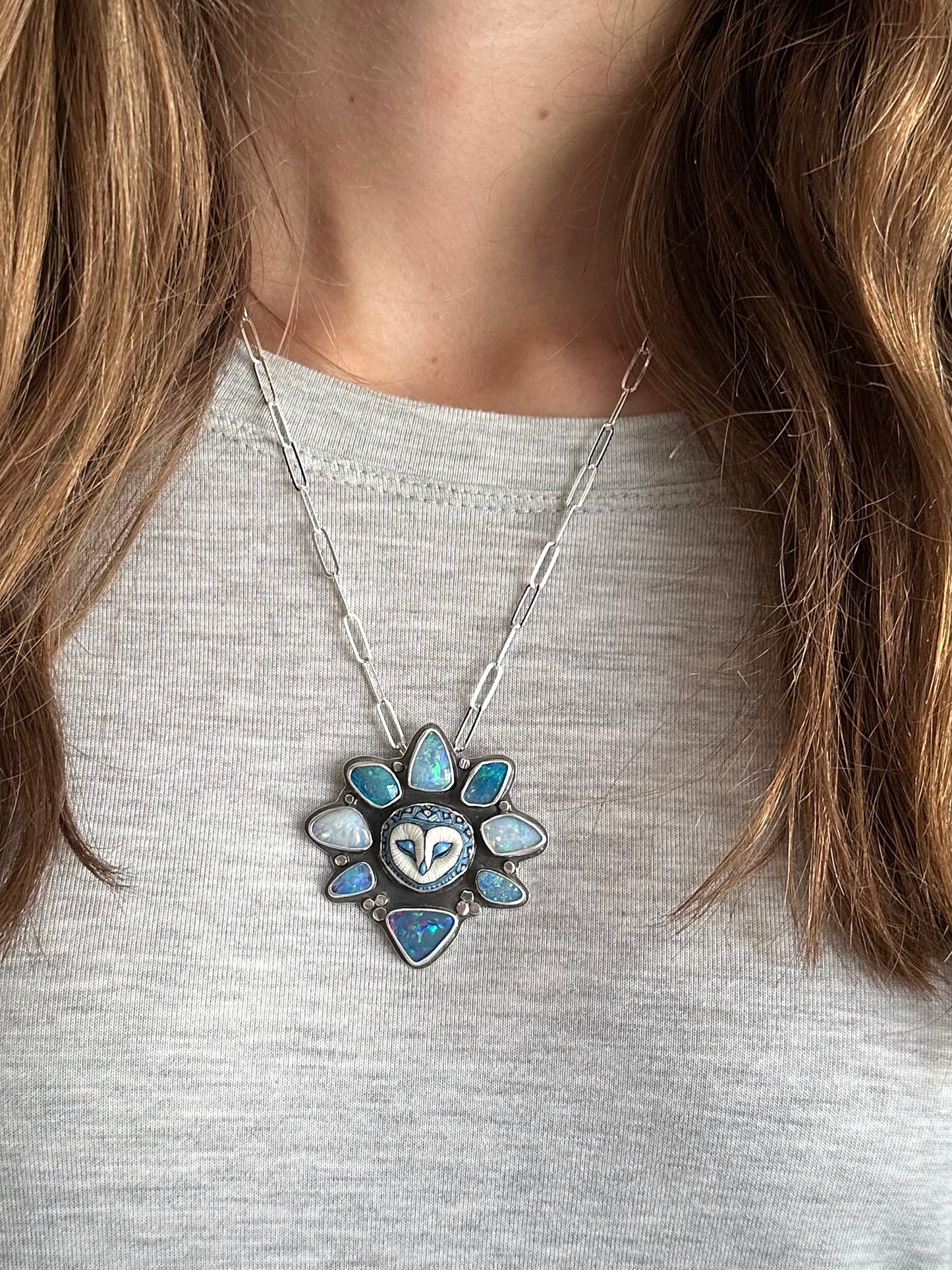 Blue Opal Athena Laura Mears Owl Pendant