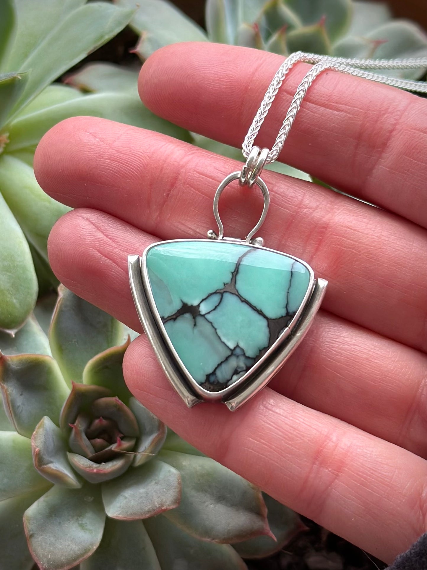 High Grade Desert Bloom Variscite Pendant with black host