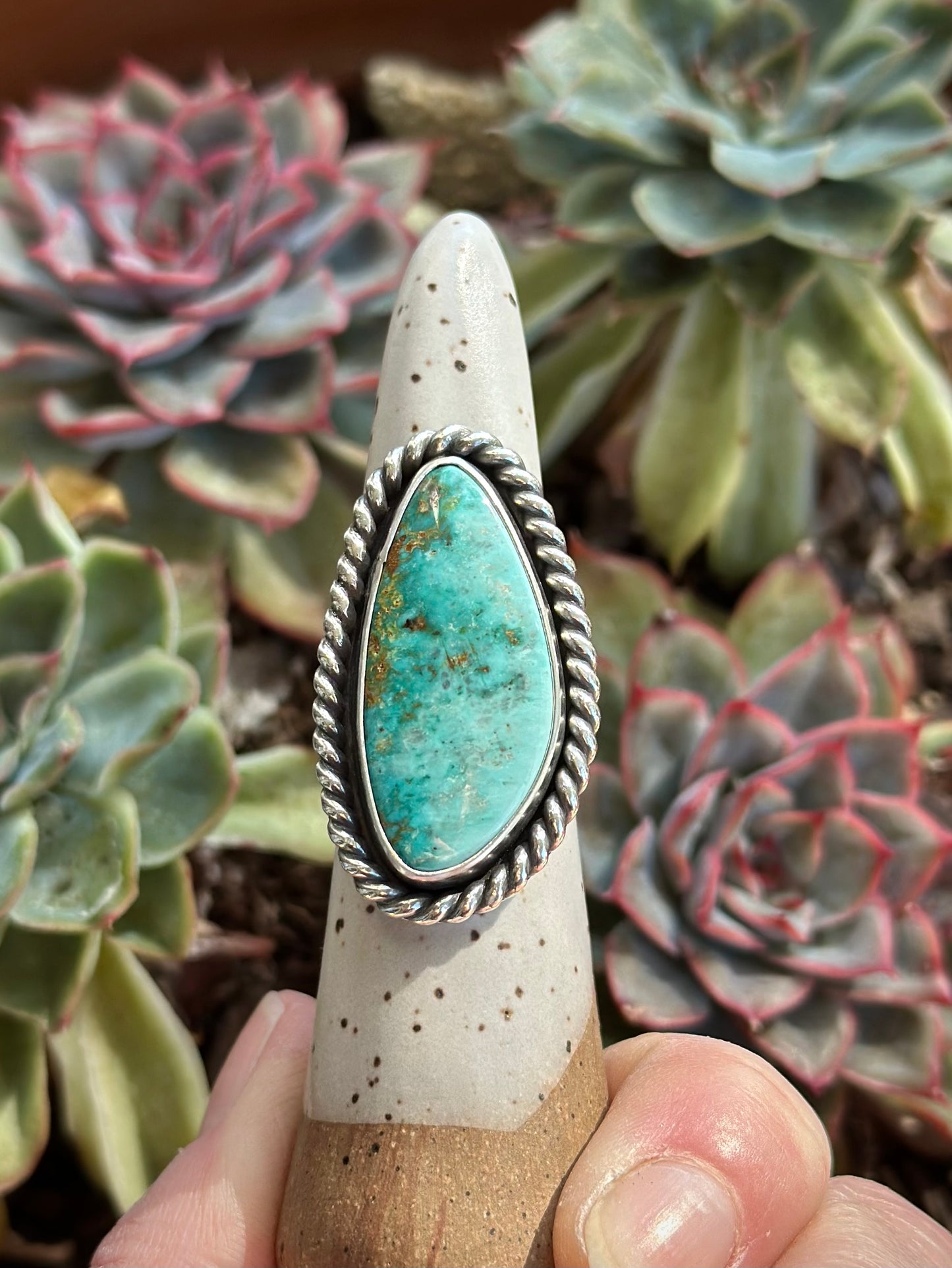 Fox Turquoise Chunky Twist Ring in size 7.25