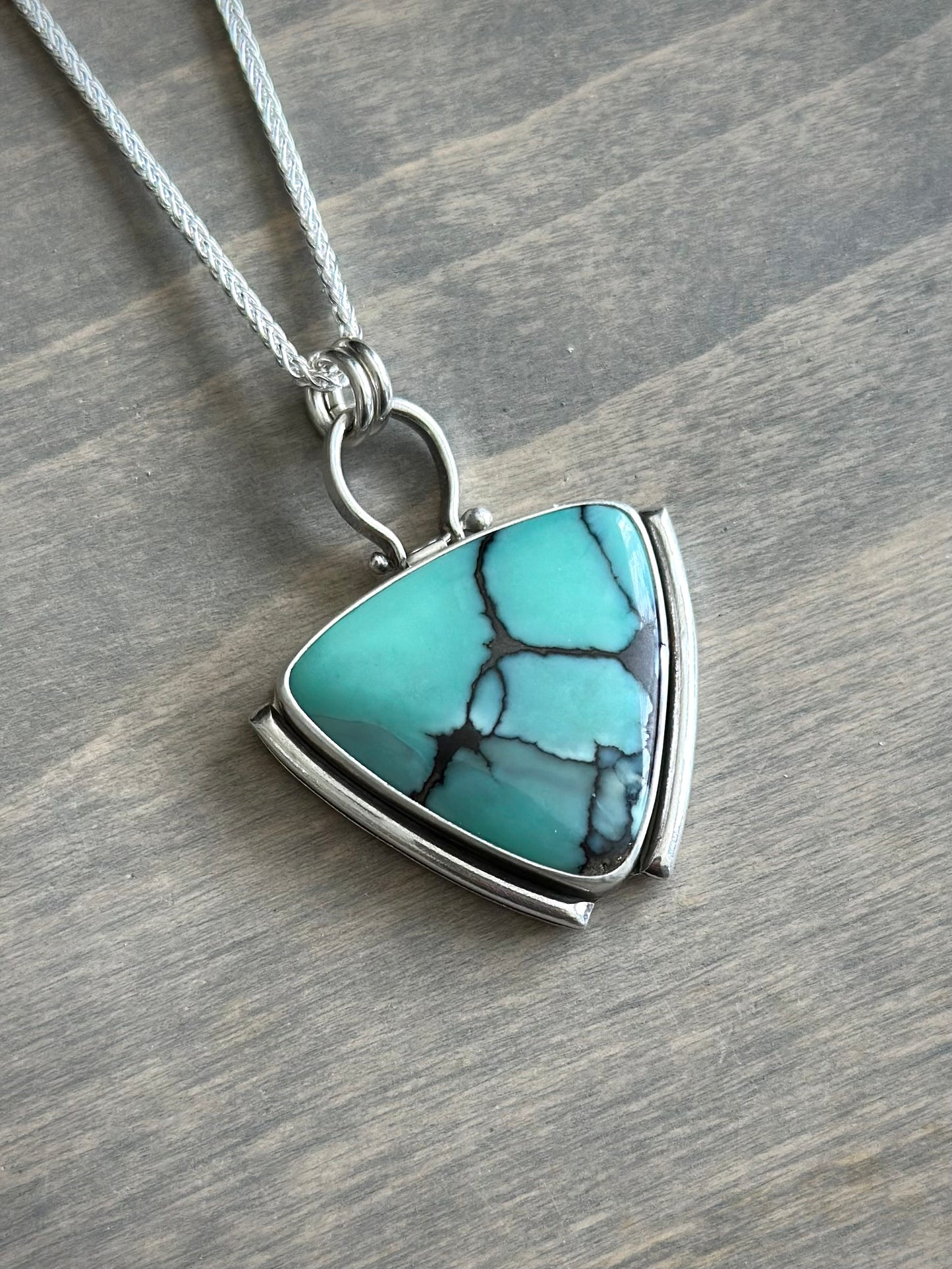 High Grade Desert Bloom Variscite Pendant with black host