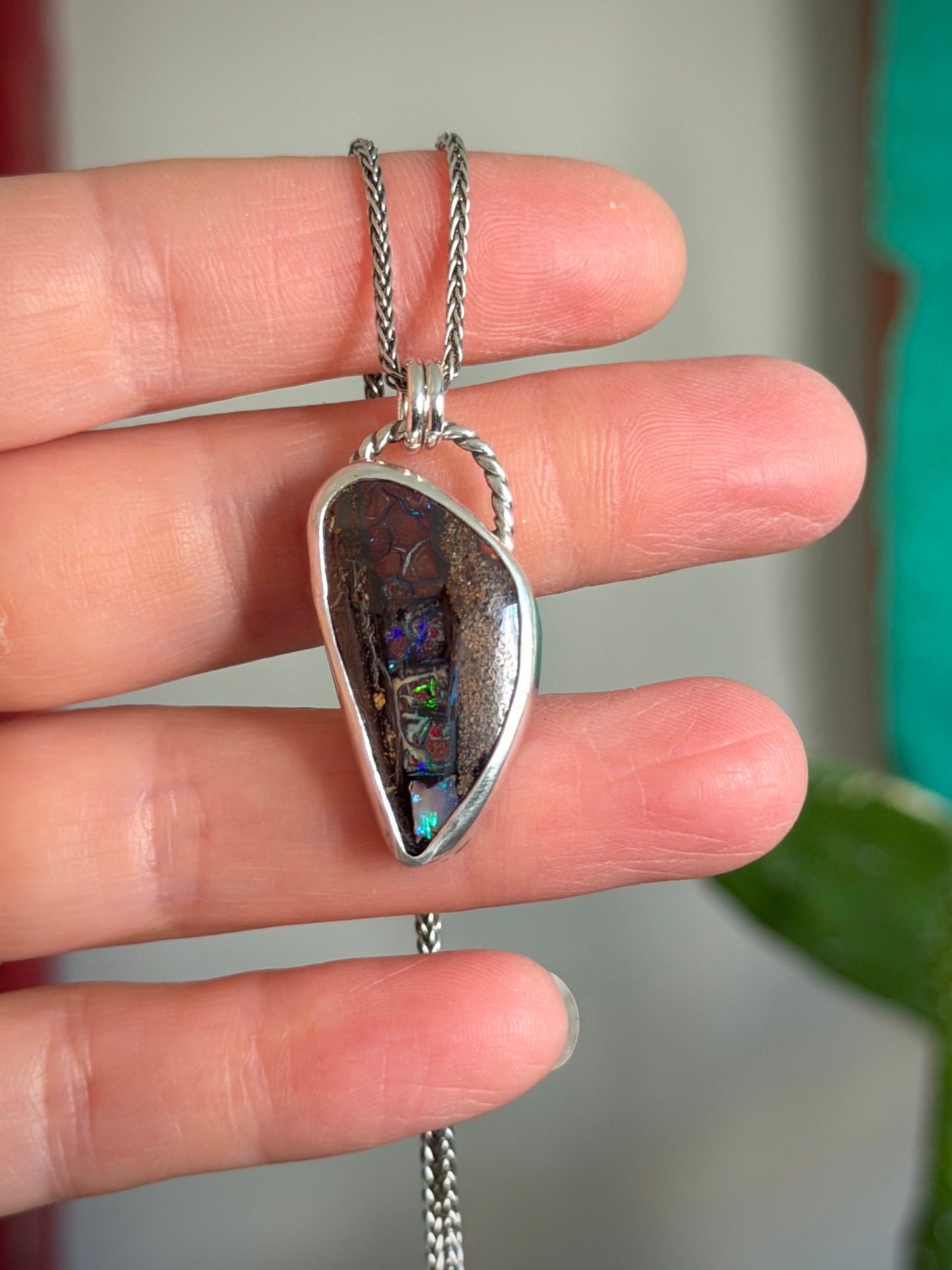 Australian Boulder Opal Pendant with Purple Opalescence