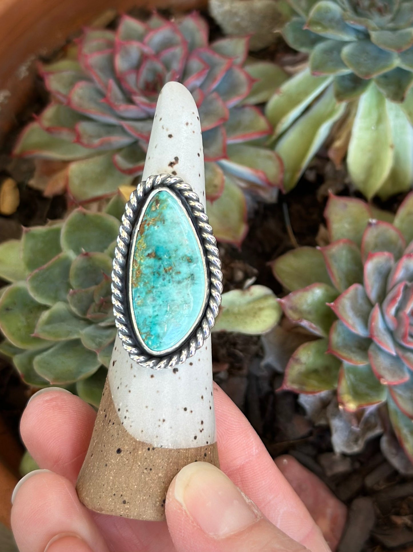 Fox Turquoise Chunky Twist Ring in size 7.25
