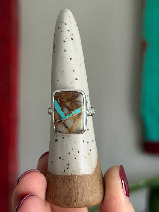 Royston Ribbon Turquoise Ring Fleur Band size 8.25