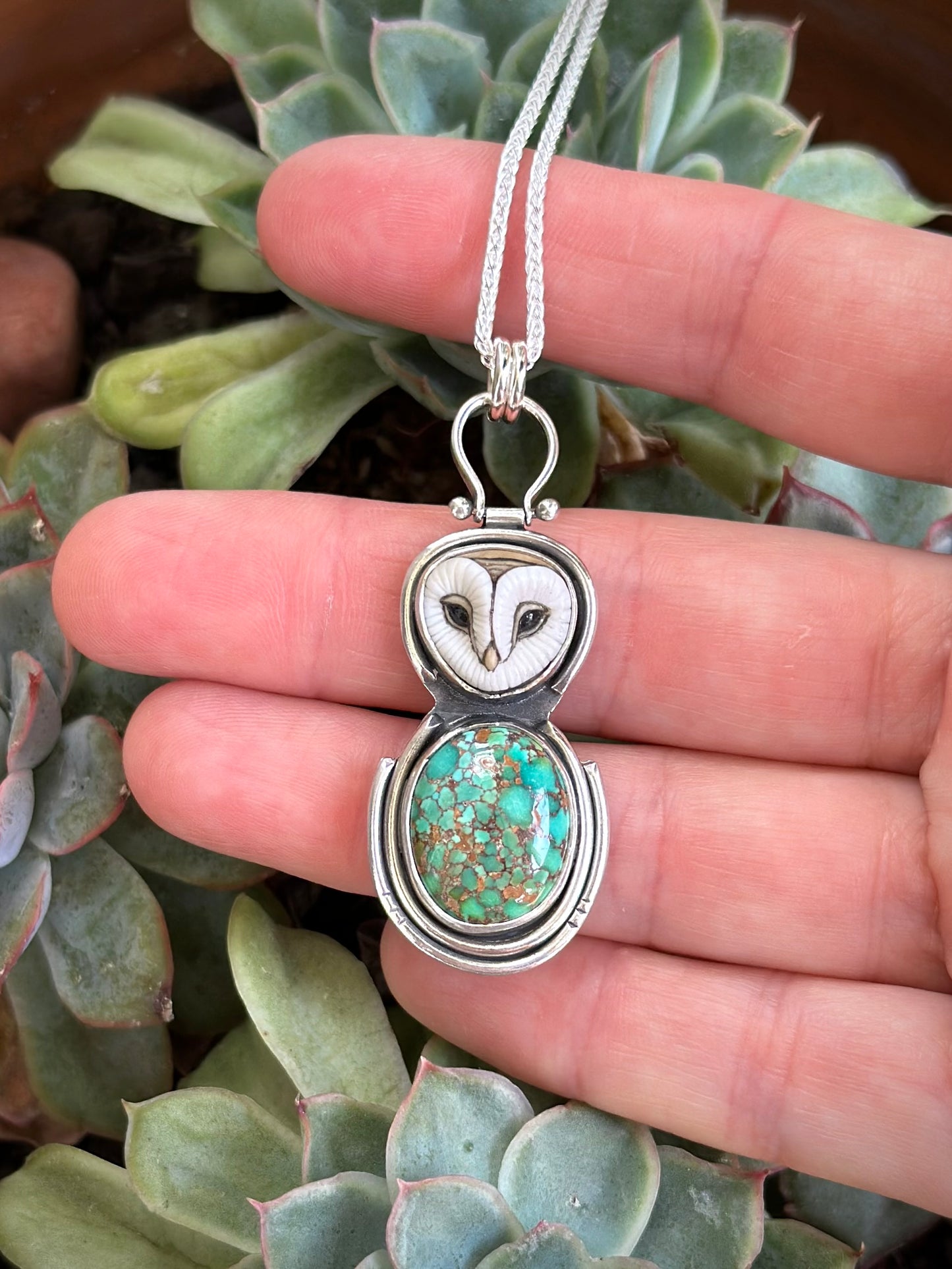 Catalina Turquoise + Laura Mears Owl Face Pendant