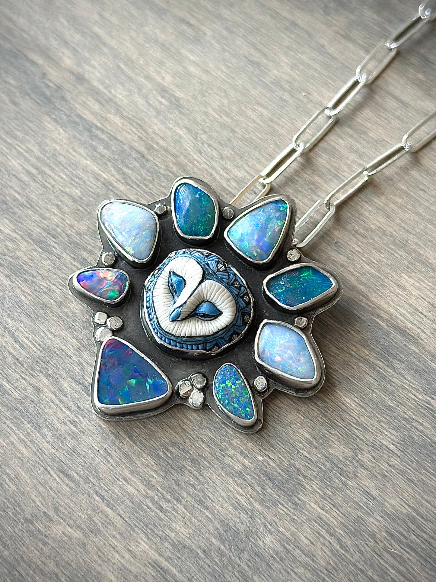 Blue Opal Athena Laura Mears Owl Pendant
