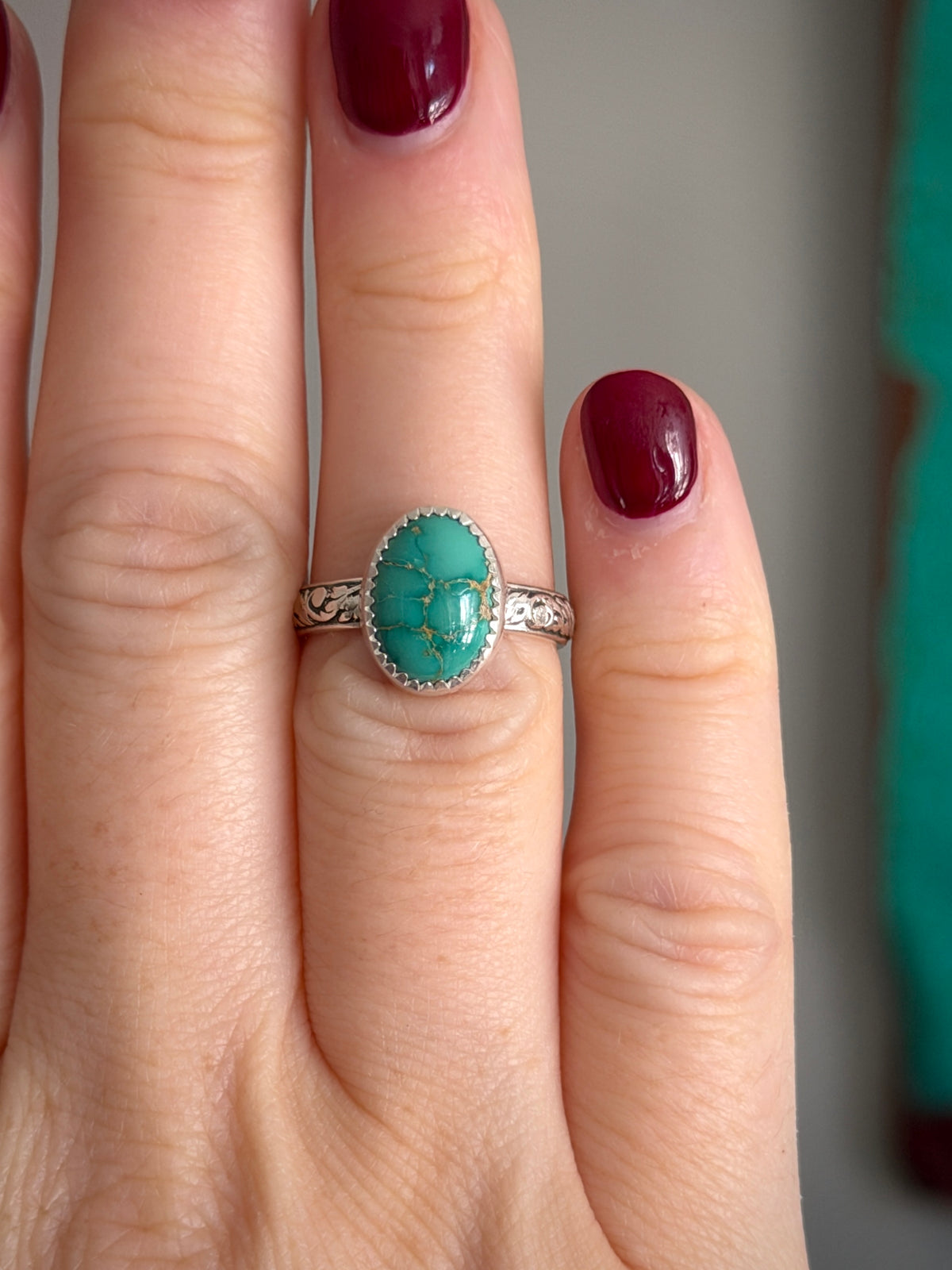 Emerald Valley Turquoise Ring Fleur Band size 6.5
