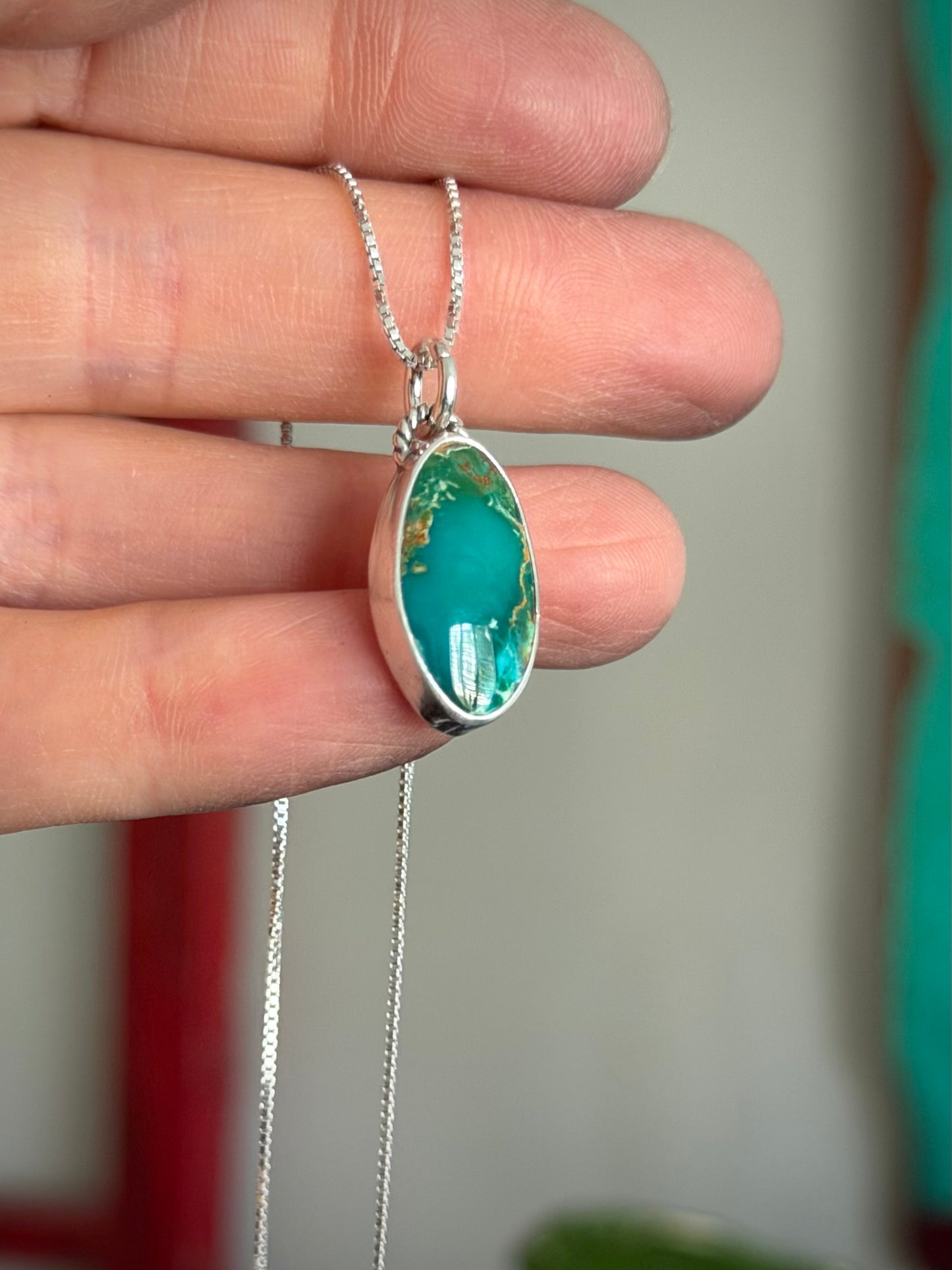 Royston Royal Blue Turquoise Necklace in Teal Oblong