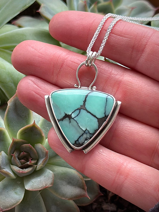 High Grade Desert Bloom Variscite Pendant with black host