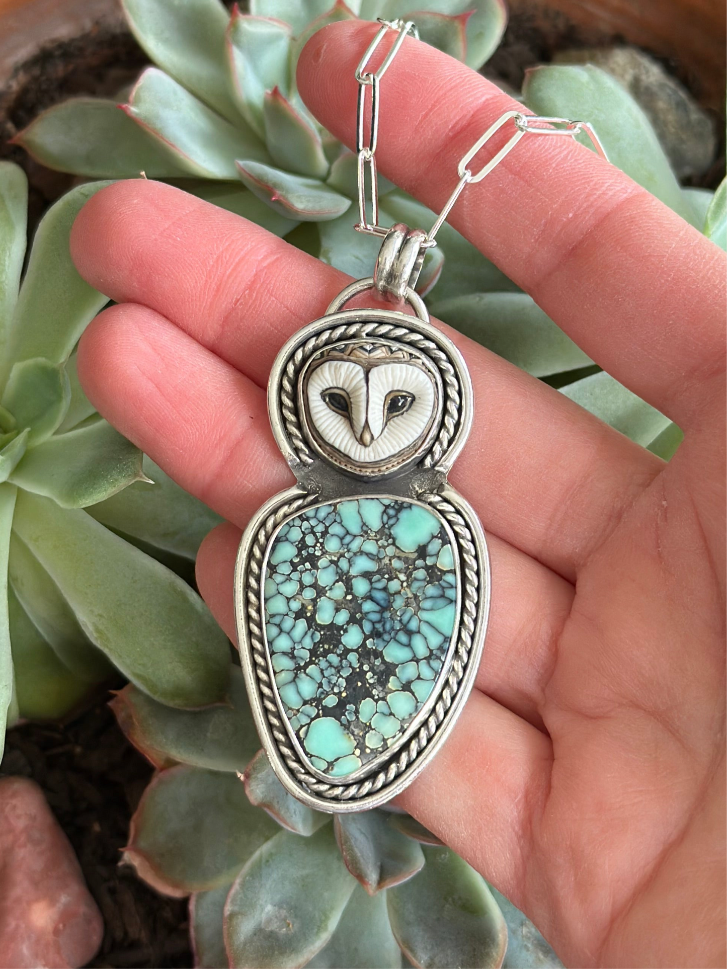 Laura Mears Owl + New Lander Variscite Pendant