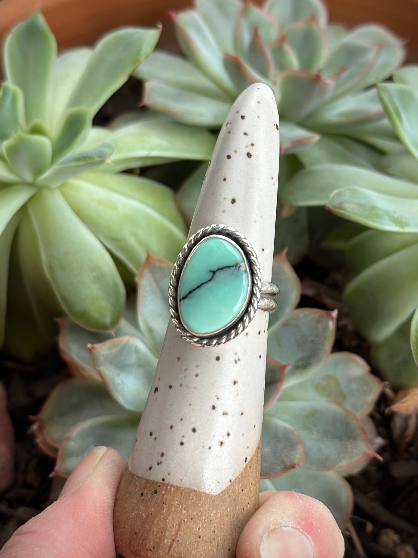 Desert Bloom Variscite Twist Ring in size 6.5
