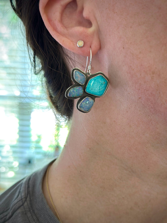 Opal + Turquoise Half Flower Earrings
