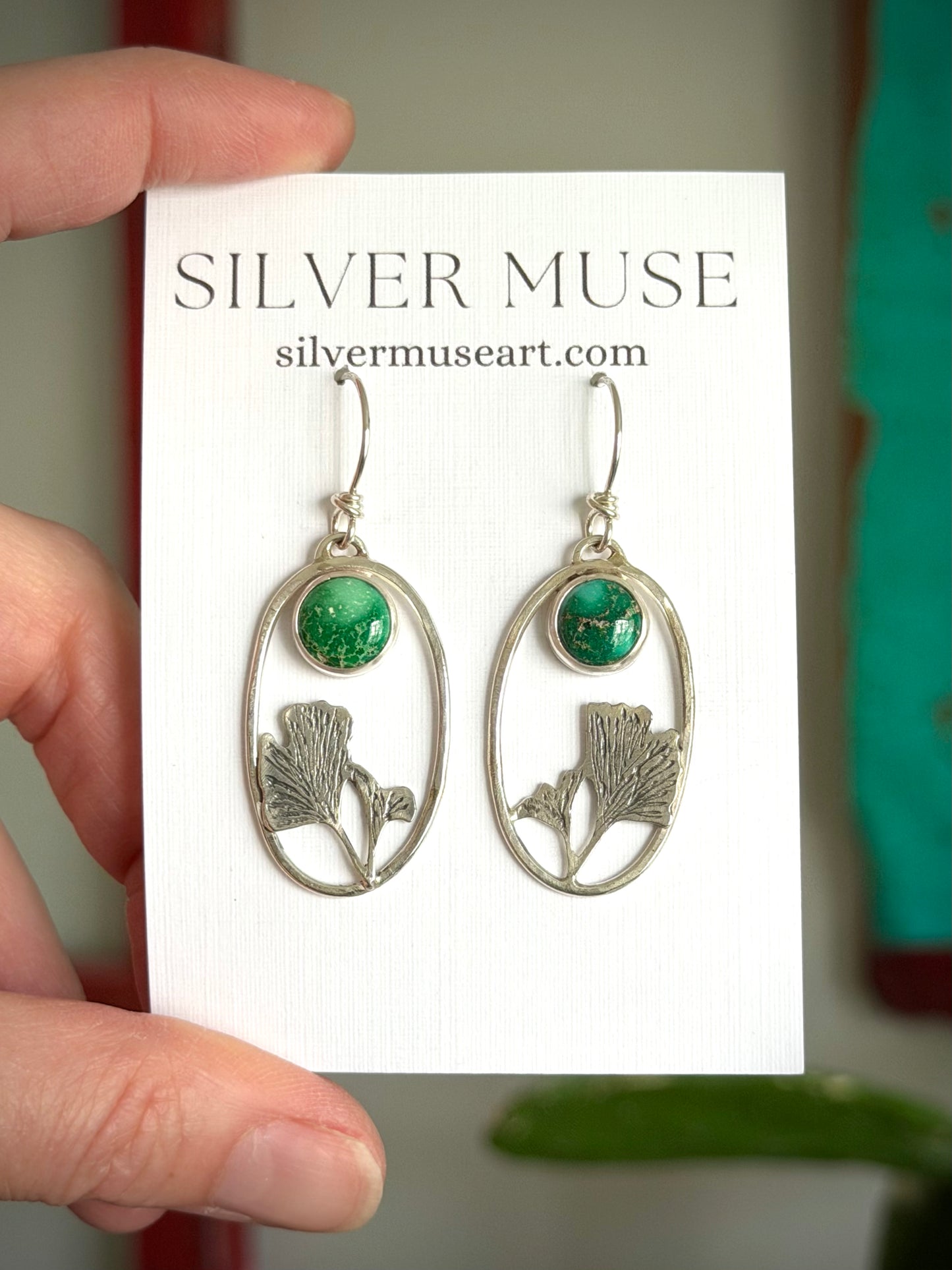 Emerald Valley Turquoise Ginkgo Hoop Dangle Earrings Green